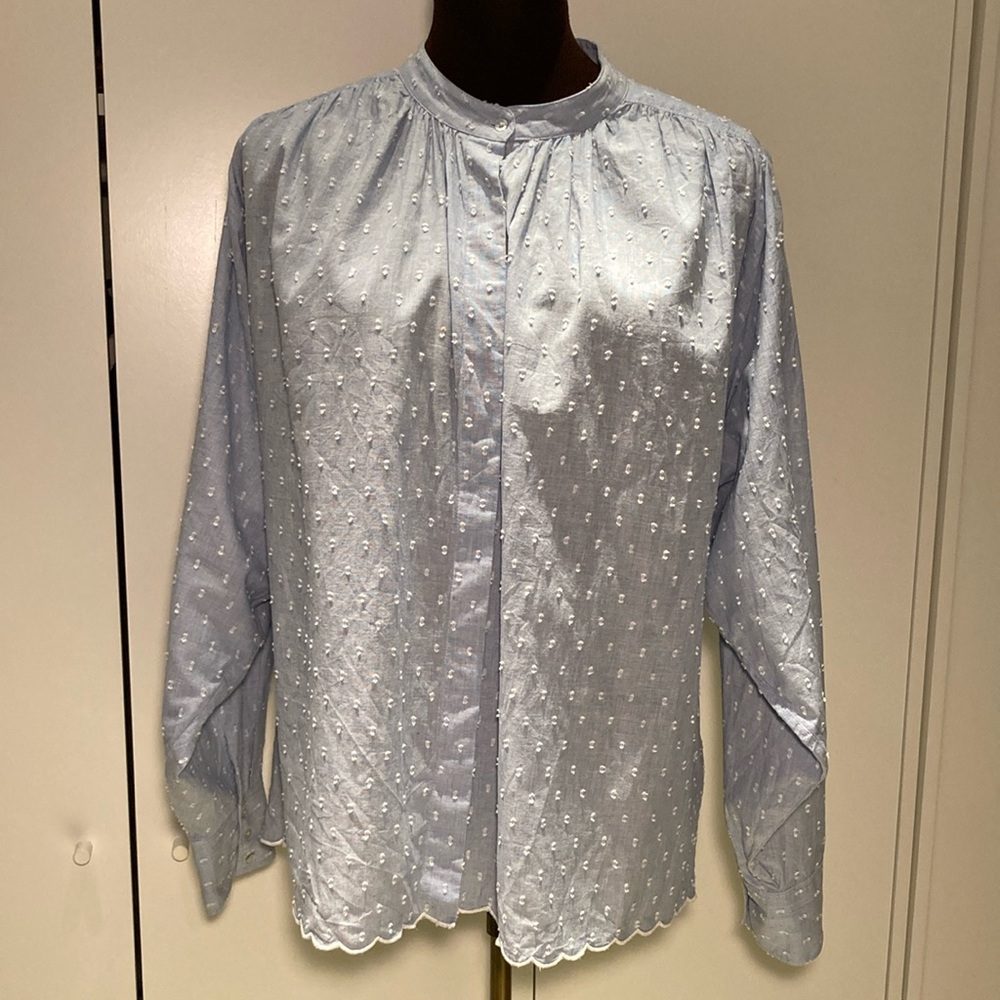 Joie Abidan blouse Swiss dots scallop hem Large
